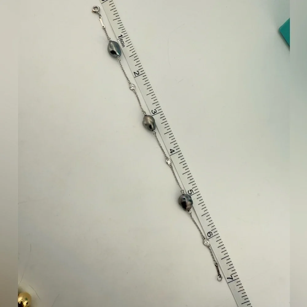 RARE Tiffany & Co. Vintage Tahitian Pearl & Diamond by the Yard Bracelet in Plat